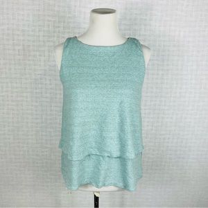 J Jill Sleeveless Linen Blend Striped Tiered Front Blouse